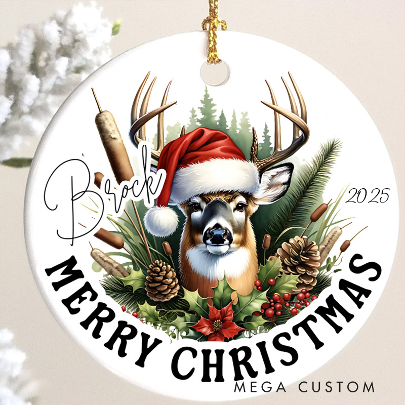 Personalized Custom Christmas Deer Ornament of Buck Deer Christmas Gift for Deer Hunter Outdoorsman Gift for Son Grandson Brother Him