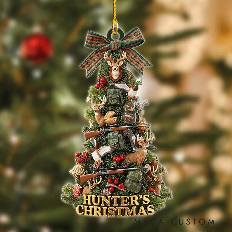 Personalized Hunter’s Christmas Ornament 2025 Custom Name Rustic Holiday Decor Gift for Hunters and Outdoor Lovers 2d Flat Onament