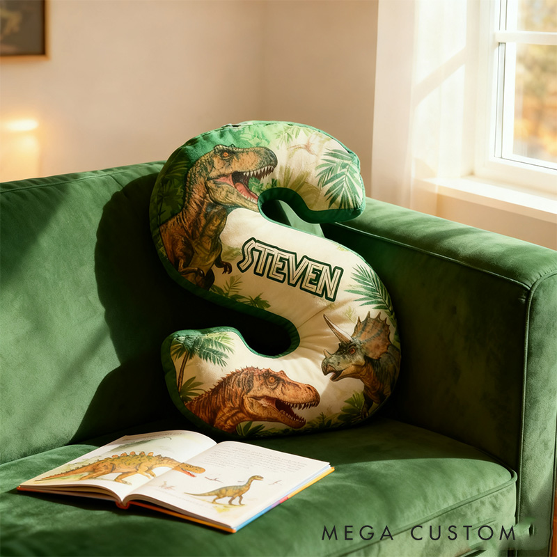 Personalized Dinosaur Alphabet Shaped Pillow for Dinosaur Movie Lovers Initial Pillow Christmas Gift for Boys Kids