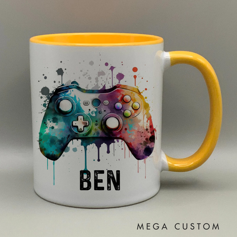 Personalised Gamer Mug Games Controller Mug Paint Splash Paint Drip Mug Rainbow Controller Funny Gaming Gift for Geek