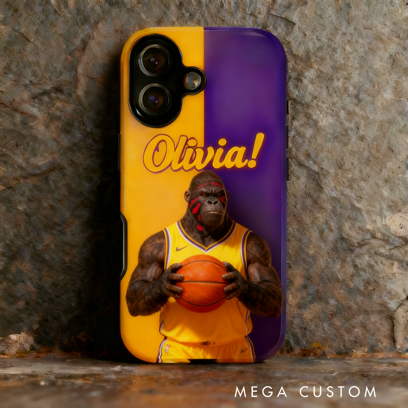 Personalized Basketball Phone Case with Custom Name and Animal Design