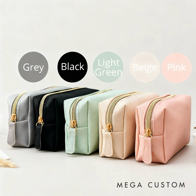 Personalized Leather Makeup Bag Custom Monogrammed Cosmetic Bag for Travel Lovers