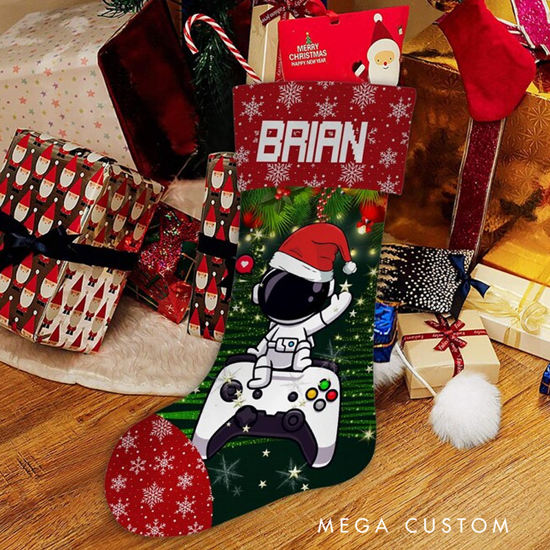 Personalized Custom Gamer Christmas Stocking for Teen Kid Gaming 2 Side Christmas Stocking Video Game Lover Gift Gaming Controller Xmas Gift for Geek Lover