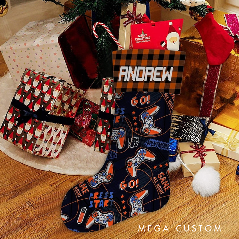 Personalized Gamer Christmas Stocking for Kid Christmas Stocking Video Game Lover Gift Gaming Controller Xmas Gift for Game Lover