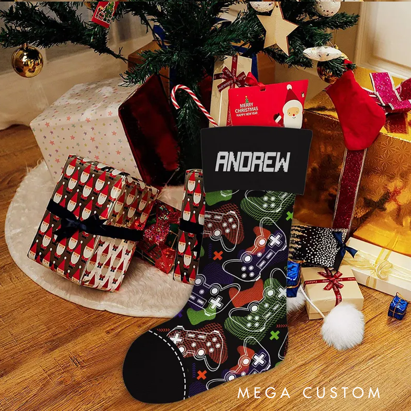 Personalized Gamer Christmas Stocking for Kid Gaming Custom Gaming Controller Xmas Gift for Game Lover