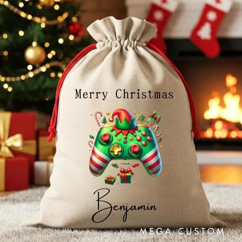 Personalised Gamer Christmas Sack for Kid Santa Sack Bundle Gamer Design Sack Xmas Gift for Gamer Lover