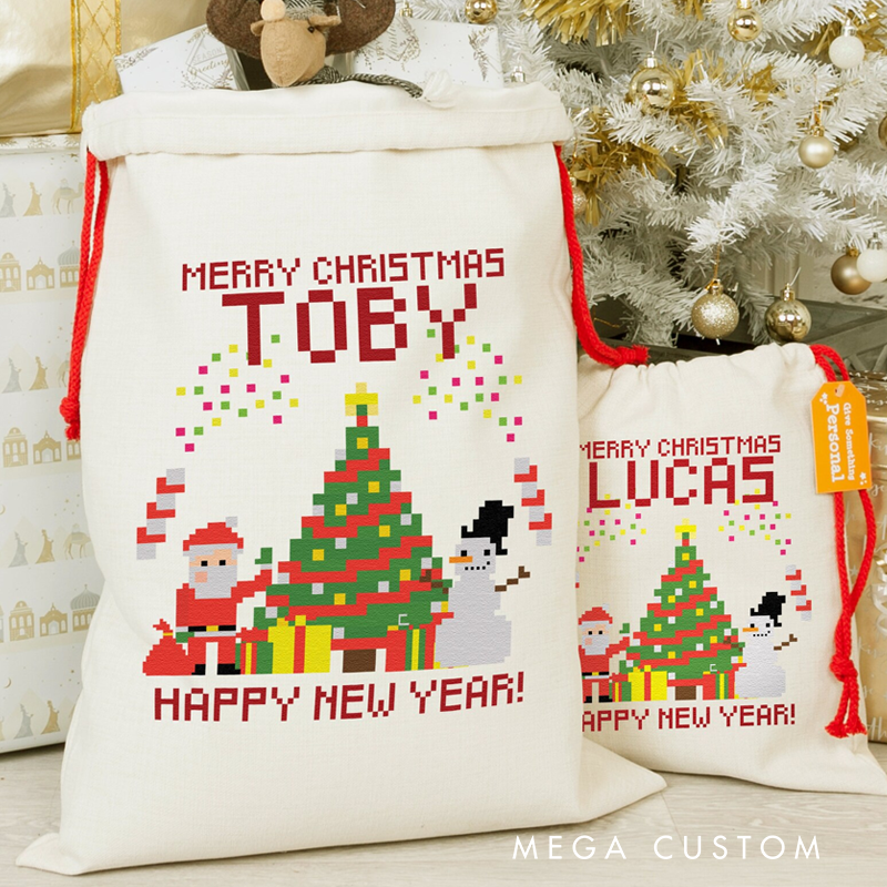 Personalised Christmas Santa Sack Gaming Retro Sack Pixel Christmas Gift Sack Santa Sack for Gamers Kids Christmas Sack