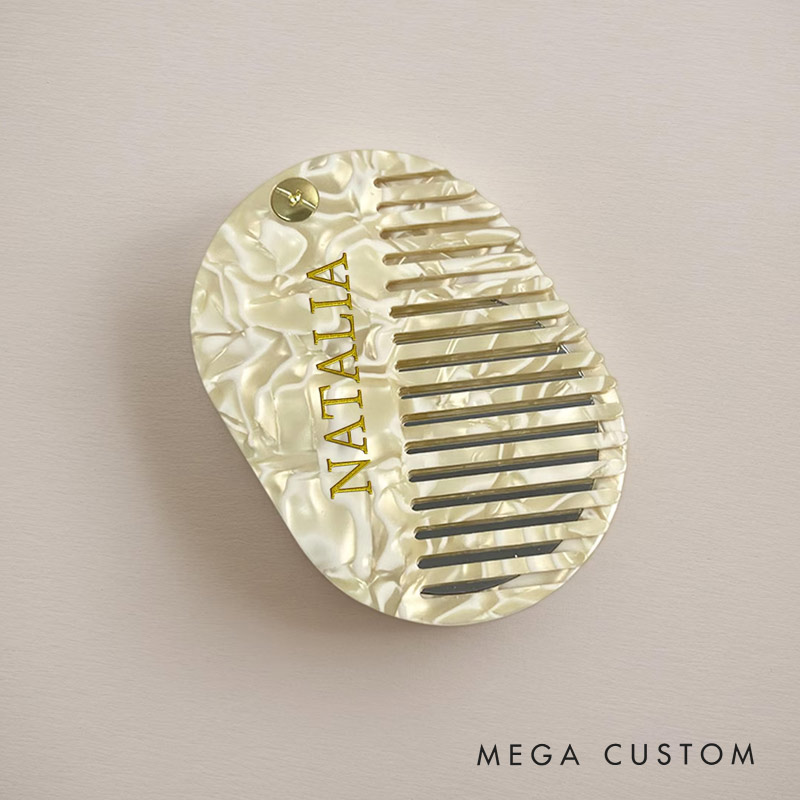 Personalized Name Comb with Mirror Personalized Acetate Hair Comb Engraved Travel Compact Mirror for Travel Lovers