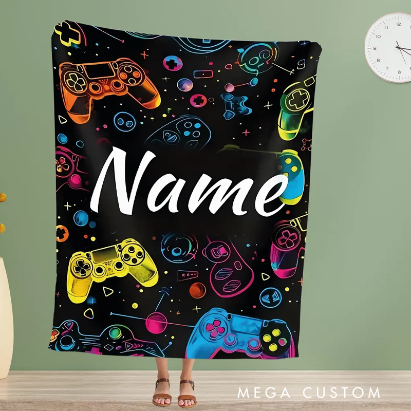 Personalized Gamer Blanket Gaming Room Decor Custom Name Blanket Gift for Gamer Geek Lover