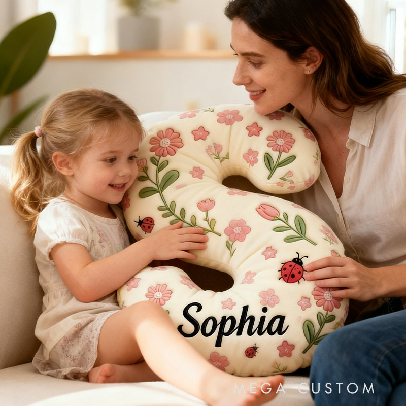 Personalized Boho Flower Letter Pillow Graphic 3D Print Pillow Custom Name Pillow for Kids Gardening Lovers Gift