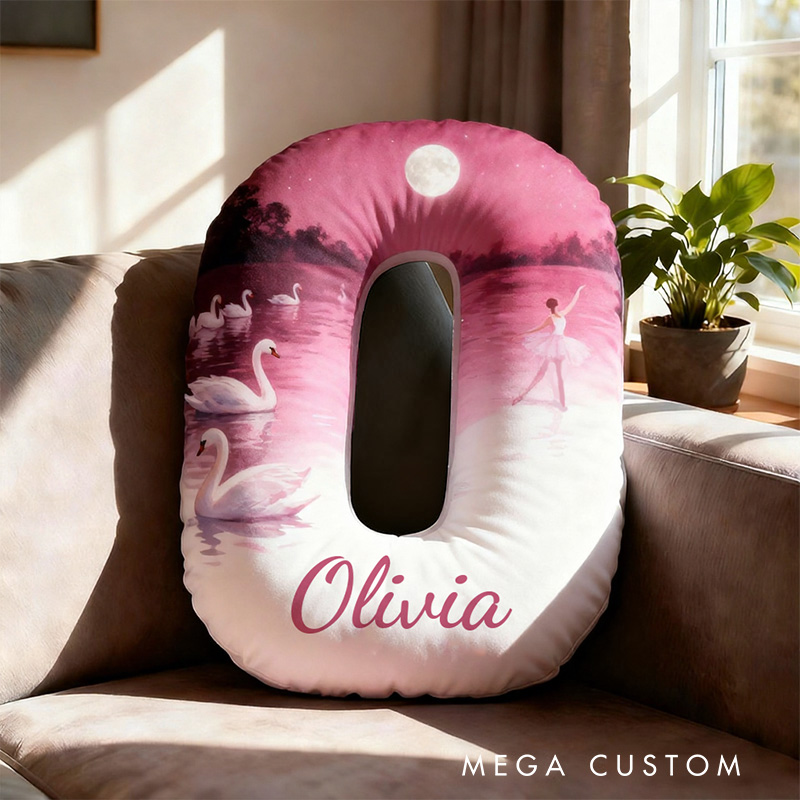 Personalized Graphic 3D Print Swan Ballerina Alphabet Shaped Pillow for Dance Lovers Initial Pillow Christmas Gift for Kids