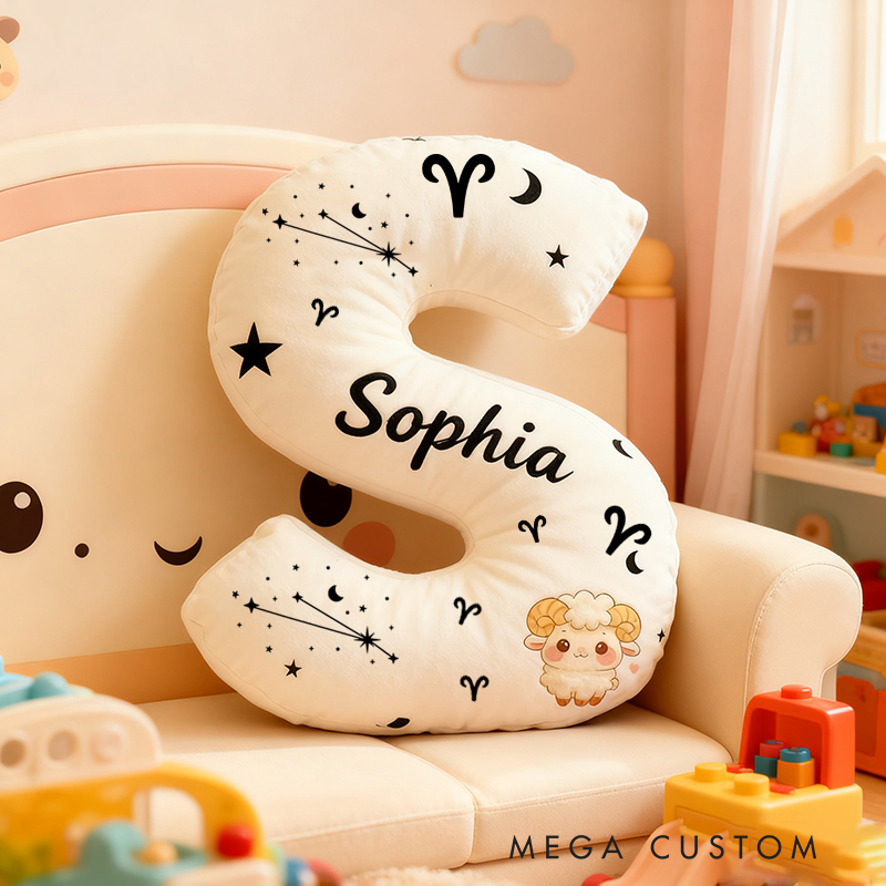 Personalized Zodiac Pillow with Constellations Zodiac Symbols Stars Moons and Cute Ram Design for a Cozy Astrological Touch Graphic 3D Print Pillow