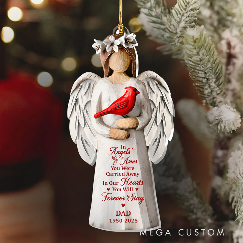 Personalized Memorial Ornament In Angels' Arms 3D Effect Acrylic Ornament Sympathy Gift for Family Members