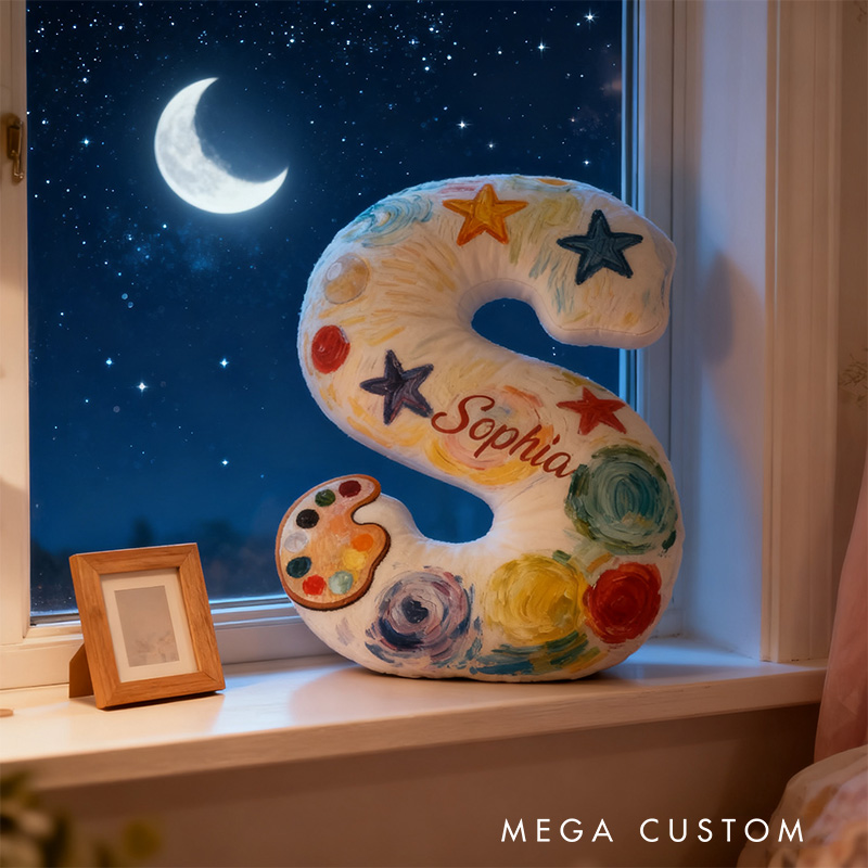 Personalized Graphic 3D Print Van Gogh Inspired Moonlight Night Alphabet Shaped Pillow for Art Lovers Initial Pillow Christmas Gift for Kids