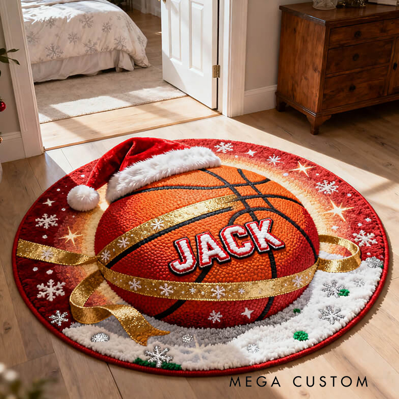 Personalized Christmas Basketball Themed Door Mat for Sports Lovers