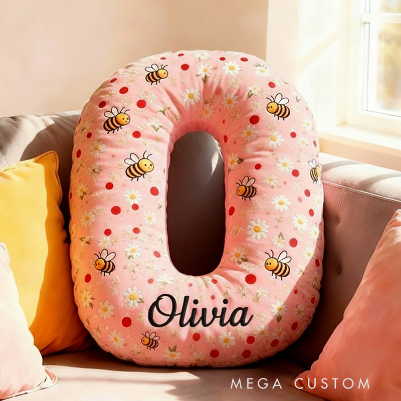 Personalized Letter Pillow with Name Graphic 3D Print Floral Bee Custom Double Sided Pillow Gift for Kids Gardening Lovers Gift