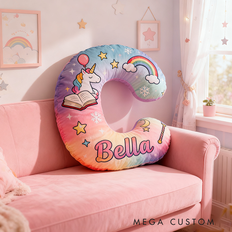 Personalized Gradient Letter Pillow with Unicorn Stars Moon Balloons and Whimsical Fairytale Magic Inspired Graphic 3D Print Pillow Christmas Gift
