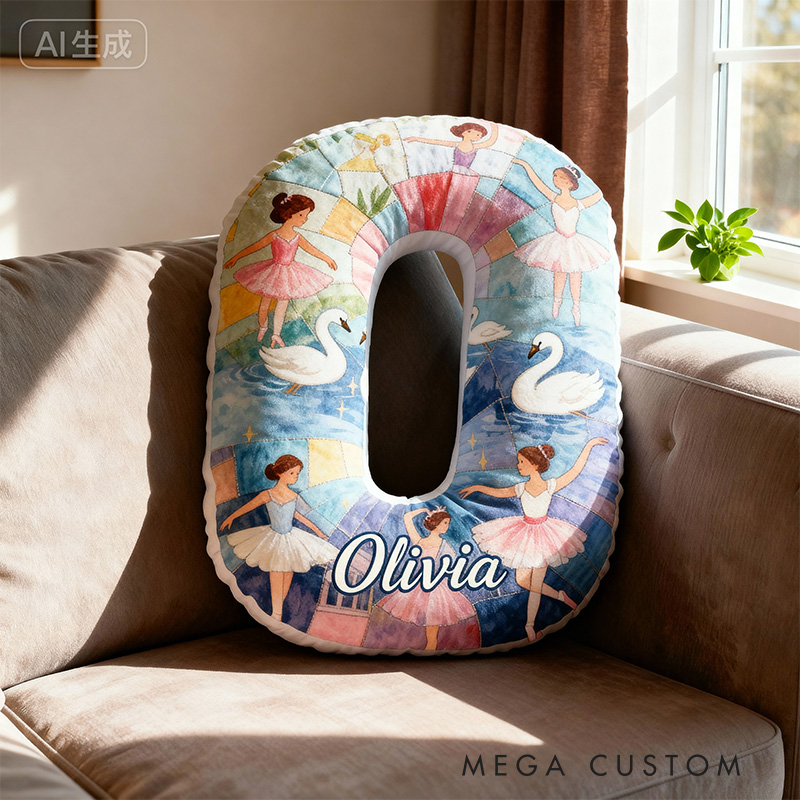 Personalized Graphic 3D Fantacy Swan Ballet Alphabet Shaped Pillow for Dance Lovers Initial Pillow Christmas Gift for Kids