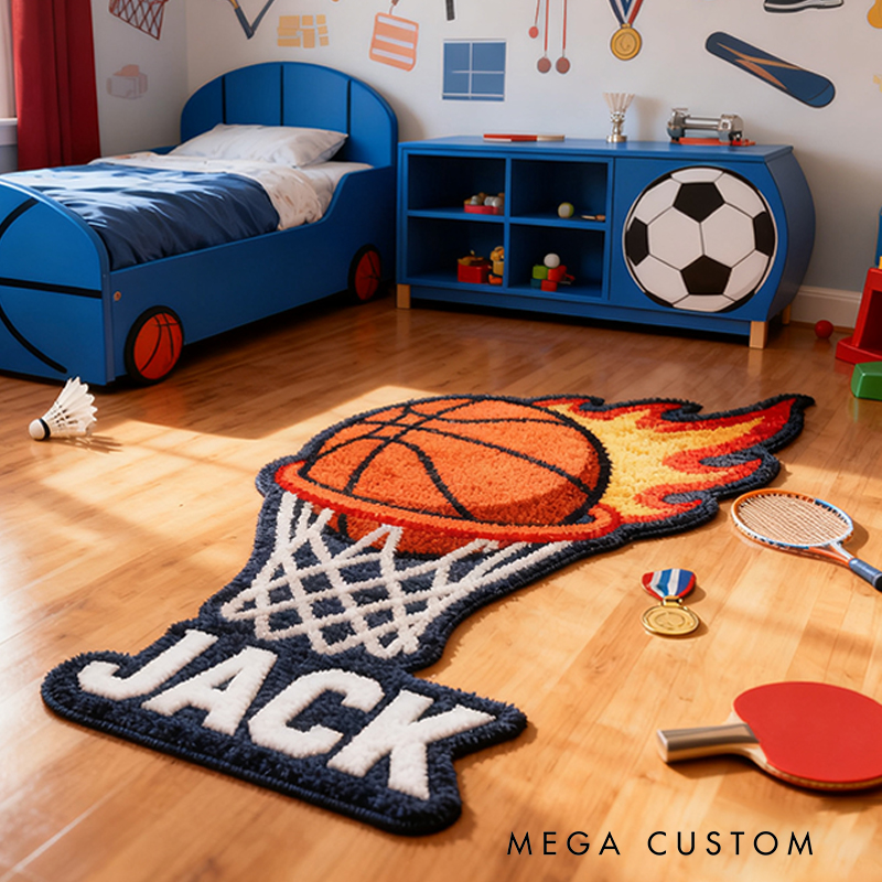 Personalized Slam Dunk Basketball Rug with Custom Name for Fans for Sports Lovers