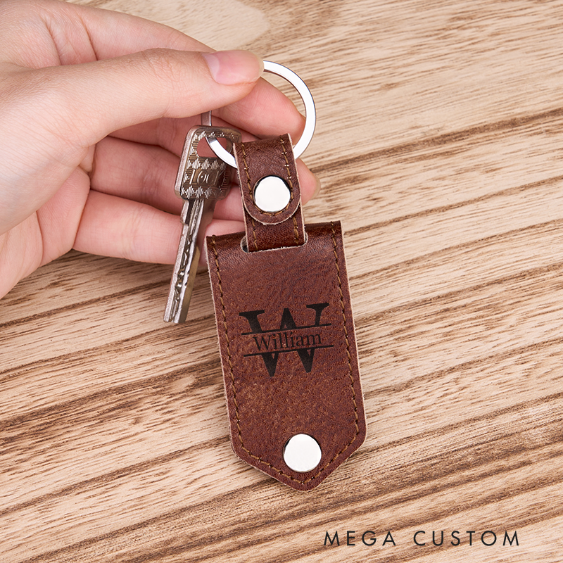 Personalized Leather Photo Keychain for Men Custom Picture Key Ring with Name Engraved Leather Key Chain Anniversary Gift for Him Groomsmen Gift Birthday Gift for Dad Boyfriend Husband
