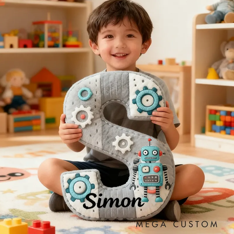 Personalized Graphic 3D Print Cute Letter Robot Pillow Customized Fun Children's Gift Pillows