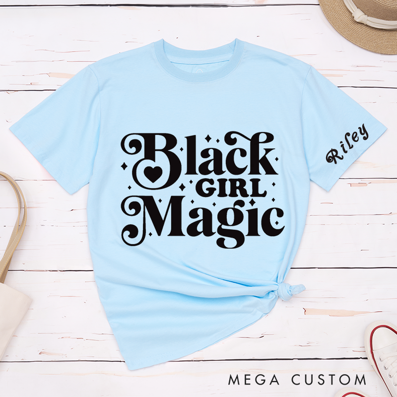 Personalized Classic T-Shirts Black Girl Magic Custom Name Gift for Women Empowerment Inspirational Tees for Girls Unique Birthday Present