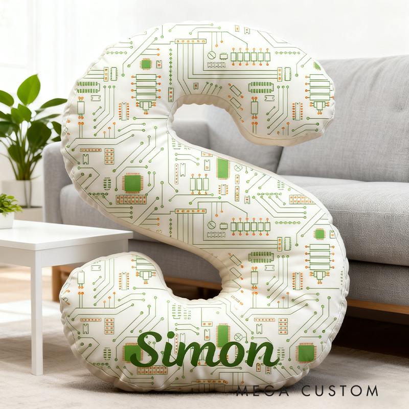 Personalized Letter Circuit Board Design Pillow Gifts Technology Geek Nerd Lover