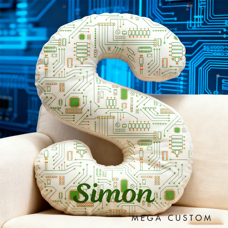 Personalized Letter Circuit Board Design Pillow Gifts Technology Geek Nerd Lover