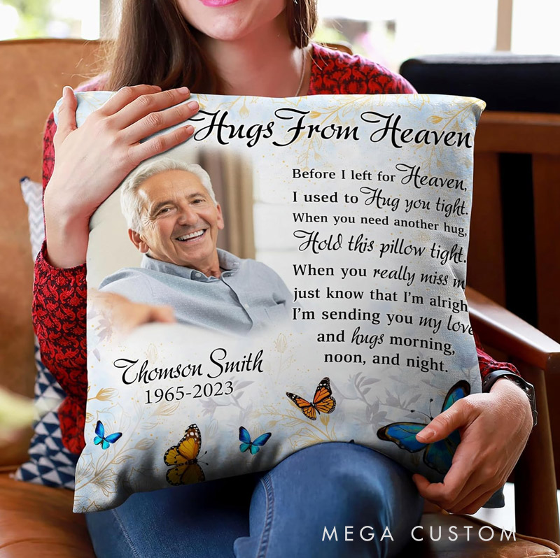 Personalized Memorial Sympathy Photo Pillow Double-Sided Printed Gifts for Loss of Loved One in Heaven Remembrance Gifts