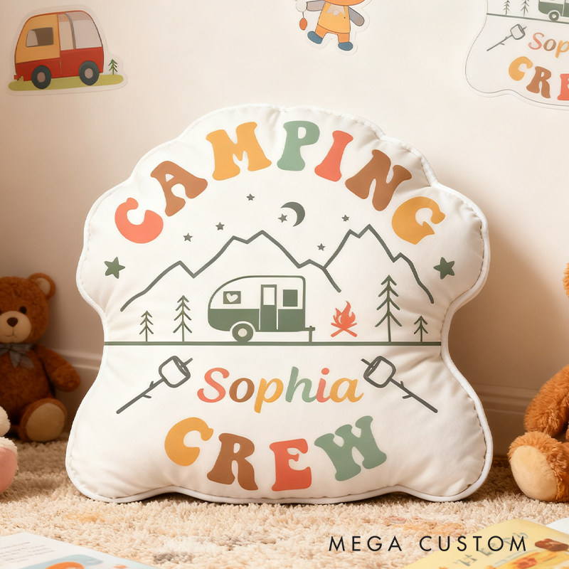 Personalized Camping Crew Toddler Pillow Retro Summer Camping Kids Pillow Cousin's Campout Natural Lover Pillow