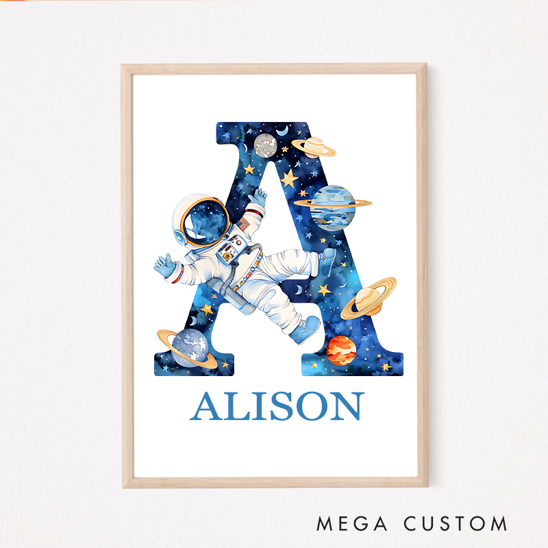 Personalised Watercolor Space Alphabet Wall Art Space Wall Art Alphabet Children's Room Decorations Gift for Kid Space Enthusiasts