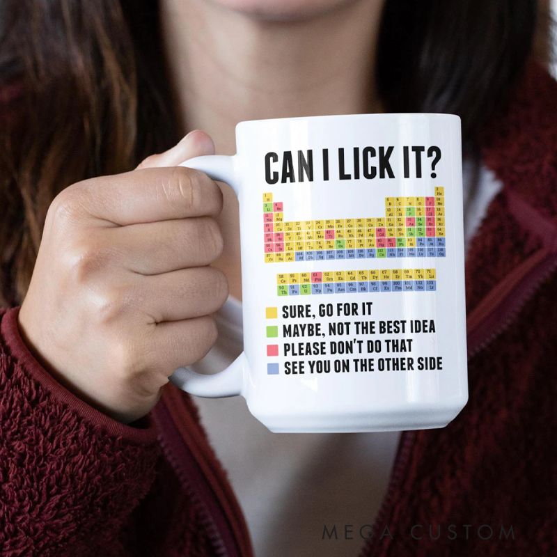 Personalised Funny Periodic Table Mug Can I Lick It Science Cup Chemistry Gift Nerdy Science Coffee