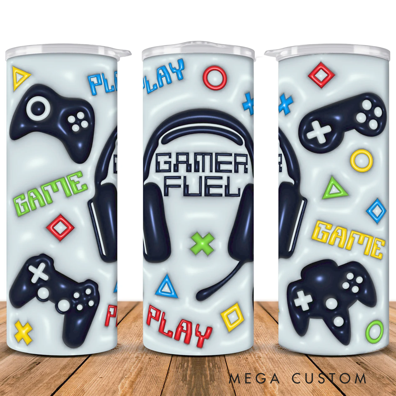 Personalized Gamer Fuel Tumbler 3D Puffy Video Game Controller Tumbler Gift for Gamer Him Boyfriend Gamer Lover