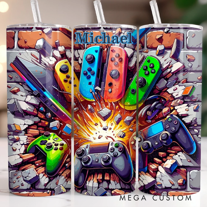 Personalized Gamer Tumbler 20oz Stainless Steel Video Game Gift for Him Geek Boyfriend