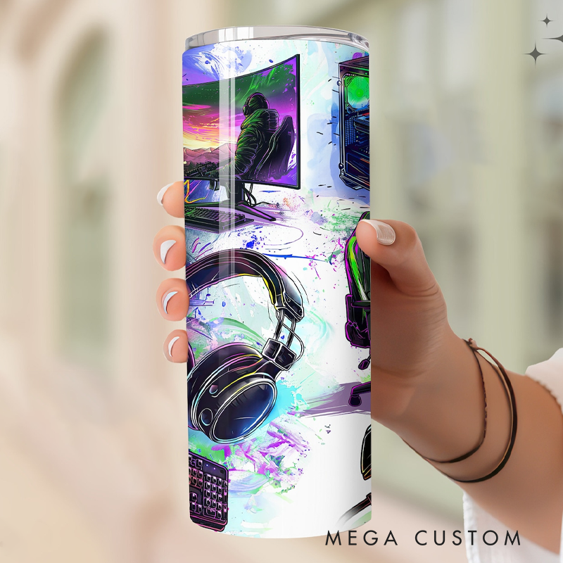 Personalized Gaming Tumbler Gamer Fuel 20oz Skinny Tumbler Game Gift for Him Geek Boyfriend