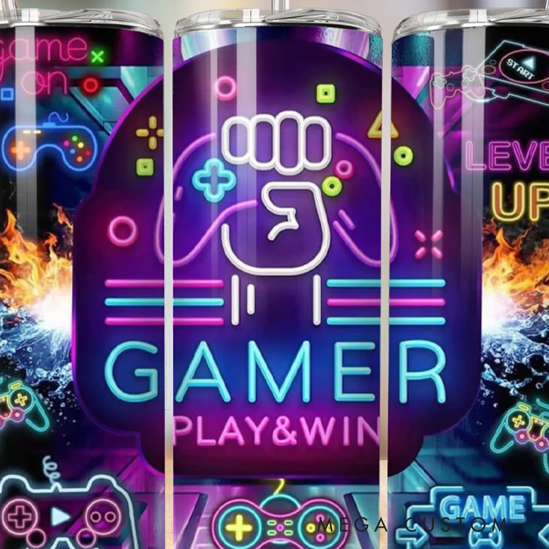 Personalized Gamer Tumbler 20oz Skinny Tumbler Video Game Tumbler Gifts for Him Her Boys Boyfriend Geek