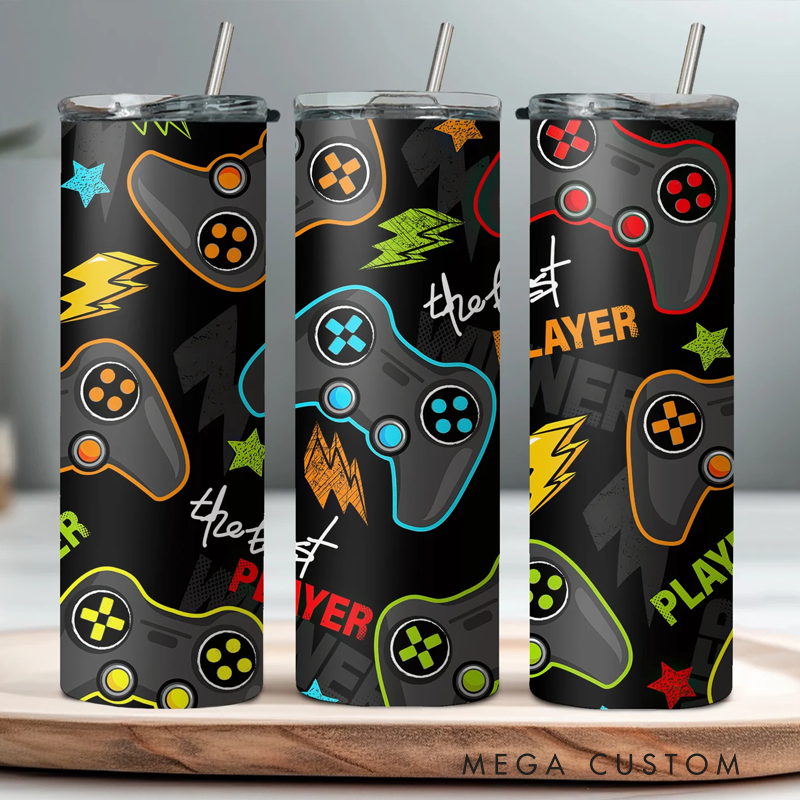Personalized Gamer Tumbler 20oz Skinny Tumbler  Gamer Gifts for Him, Play Video Games Boyfriend geek