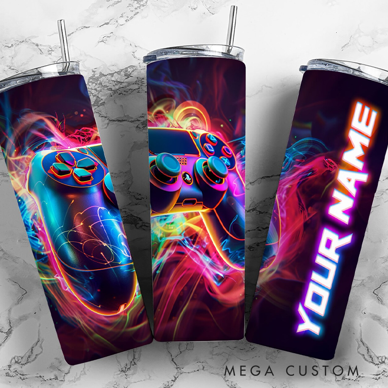 Personalized Game Controller 20 Oz Skinny Tumbler Custom Gamer Tumbler for for Boyfriend Kids Geek Lover
