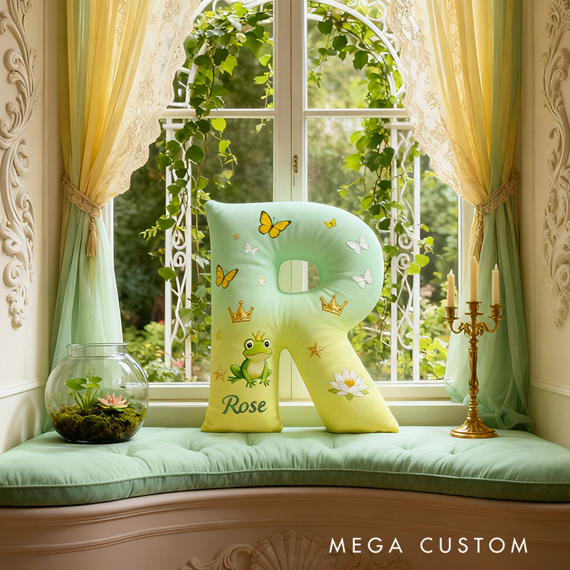 Personalized Graphic 3D Print Cartoon Frog And Love Tale Alphabet Shaped Pillow for Cartoon Lovers Initial Pillow Christmas Gift for Kids