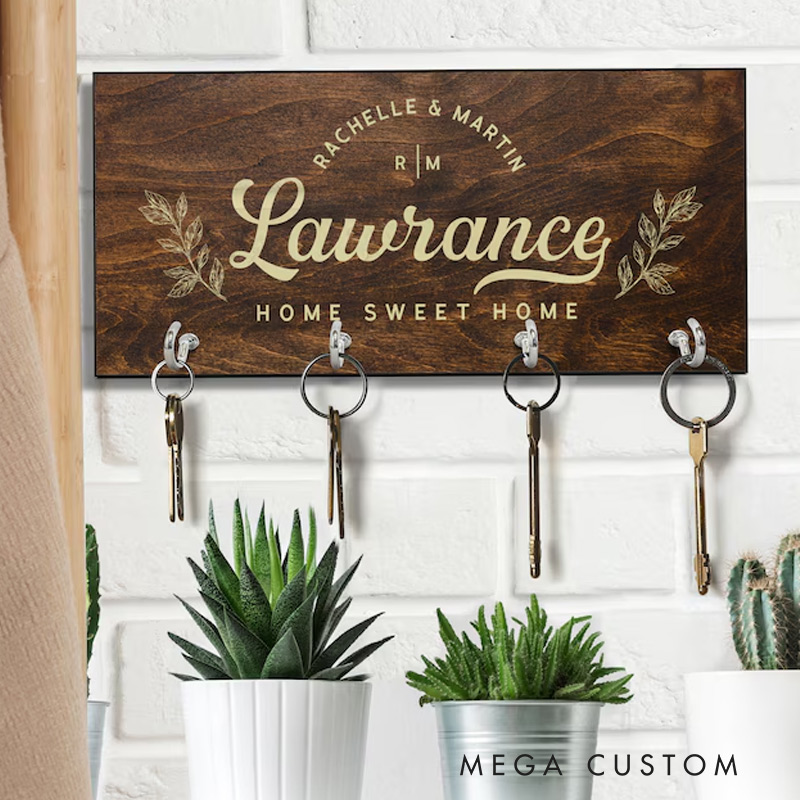 Personalized Key Holder for Wall Custom Key Hanger Housewarming Gift New Home Gifts First Home Gift Realtor Closing Gift Couple Gift