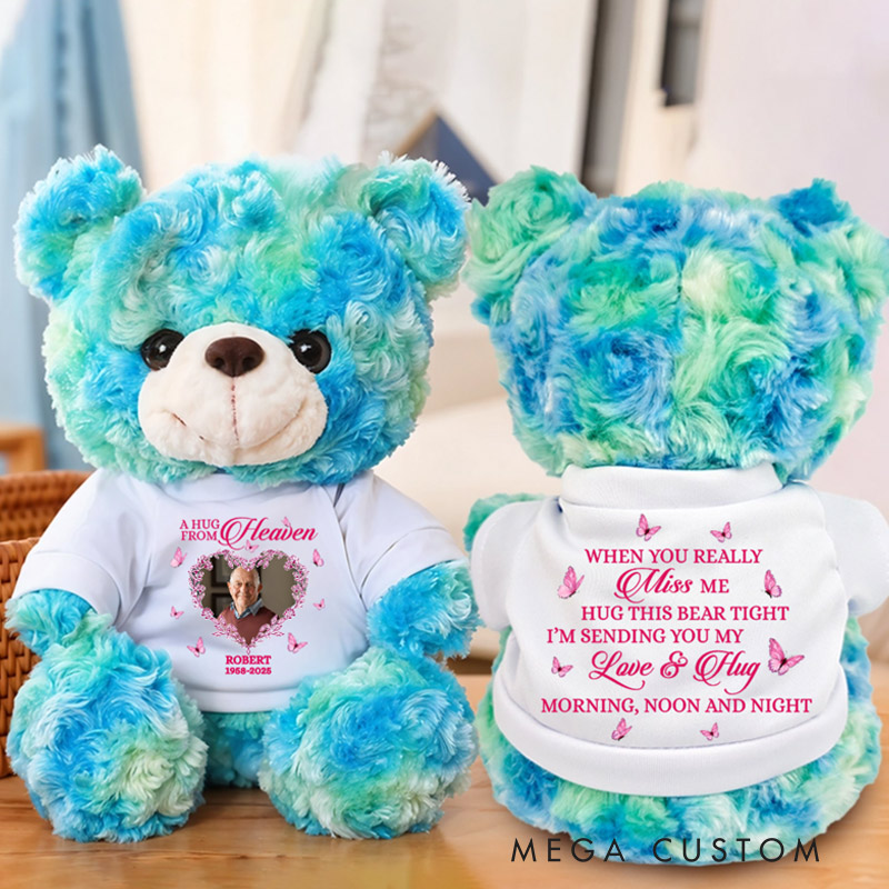 Personalized Teddy Bear with Photo Shirt Hug This Memorial Bear Heaven Sent Plush Soft Toy New Baby Memory Bunny Keepsake Condolence Gift