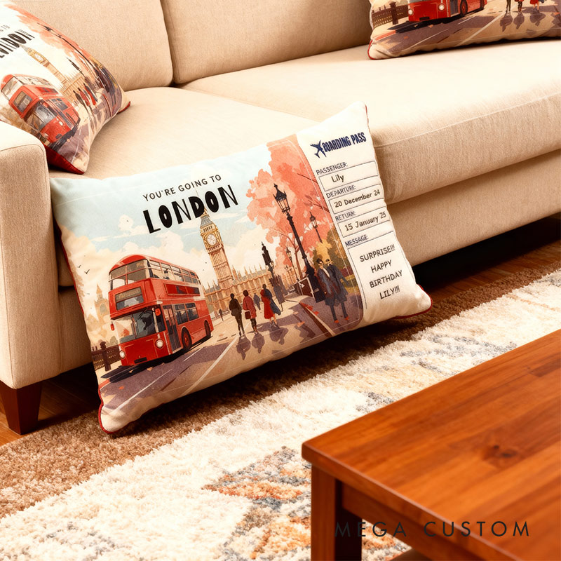Personalized Graphic 3D Print Custom London Boarding Pass Pillow for Travel Lovers
