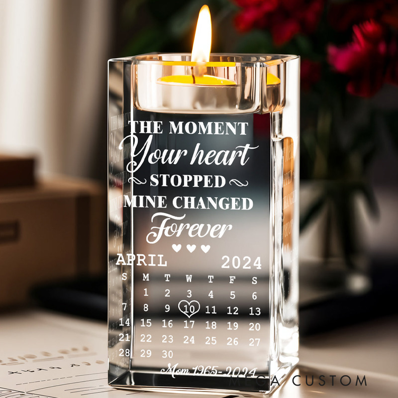 Personalized Crystal Candle Holder The Moment Your Heart Stopped Mine Changed Forever Memorial Gift  In Loving Memory Gift