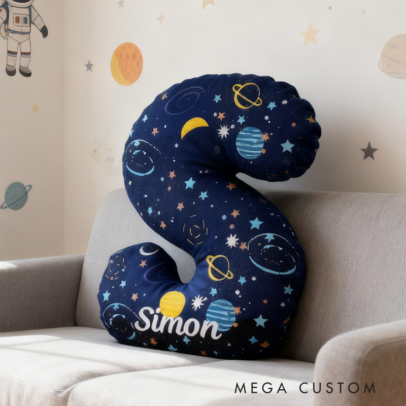 Personalized Space Themed Alphabet Letters Pillow Custom Astronomy Enthusiasts Pillow Gift for Kid