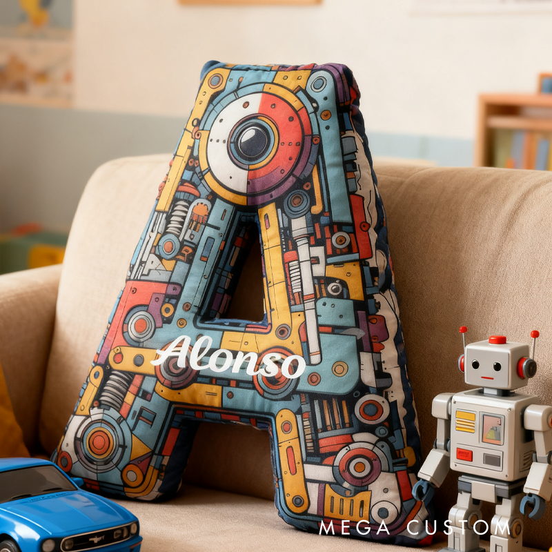 Personalized Robot Alphabet Pillow Robot Pillow Custom Astronomy Lover Pillow Gift for Kid