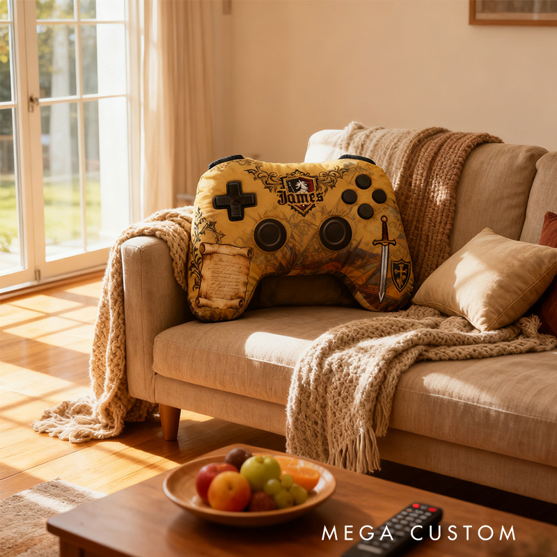 Personalized Graphic 3D Print Medieval Game Controller Shaped Pillow for Game Lovers Plush Pillow Christmas Gift for Kids