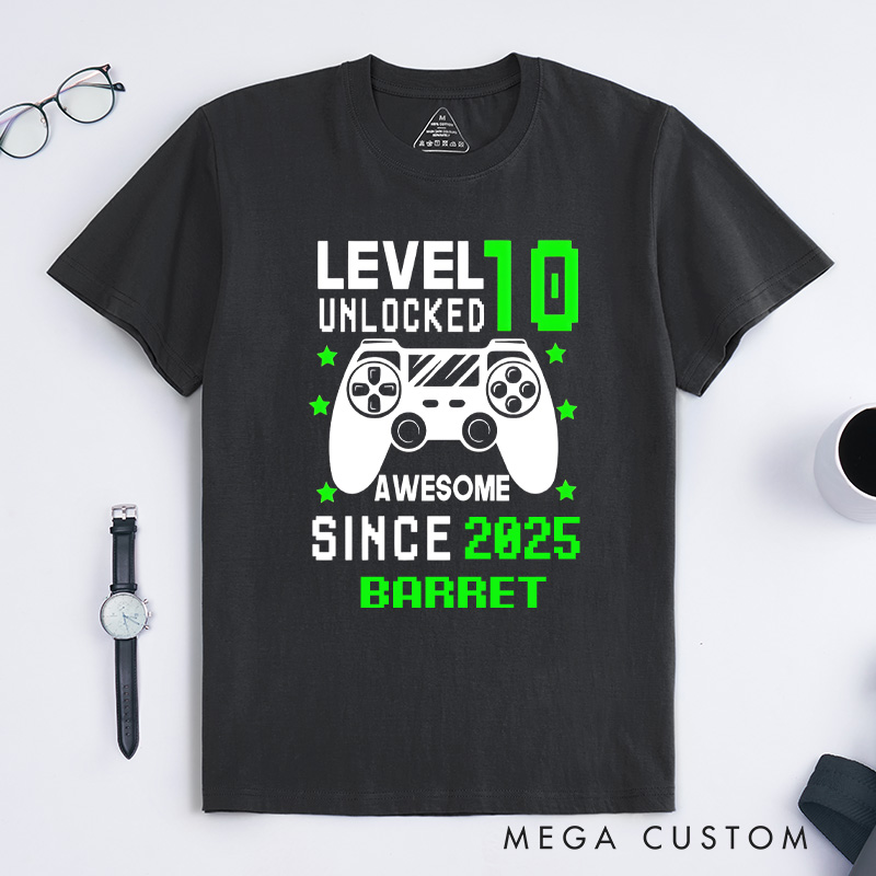 Personalized Custom Level Unlocked Shirt Level 10 Unlocked Awesome Since Custom Birthday Teen Kids Gift Birthday Gamer Gift for Game Geek Lover