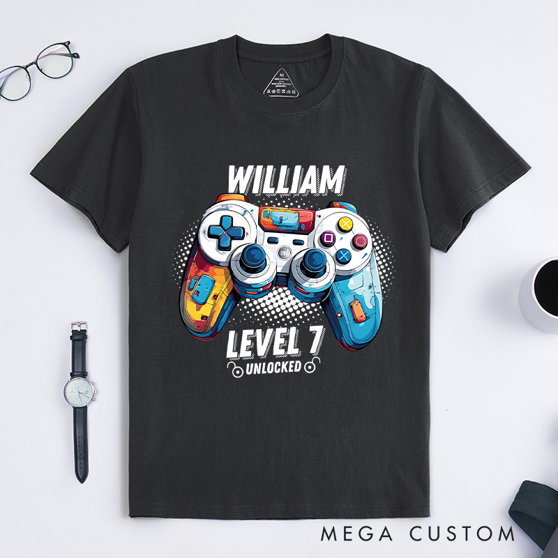 Personalized Custom Birthday Shirt Birthday Unlocked Shirt Boy Gamer T-Shirt Kids Birthday Party Gift for Game Geek Lover