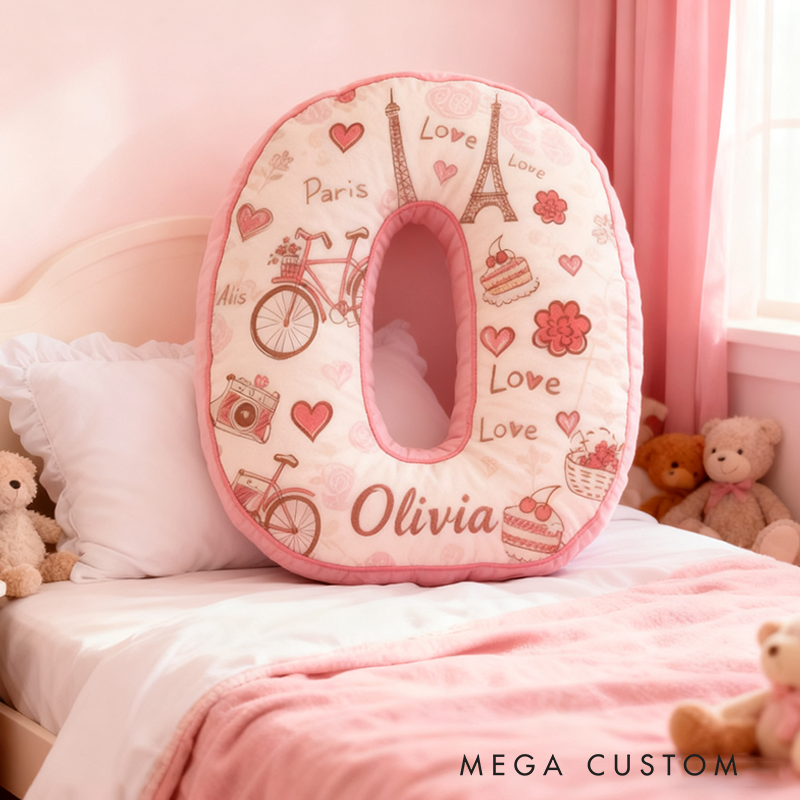 Personalized 26 Letters Christmas Gift Pink Pillow Romantic Pastel Design Graphic 3D Print Pillow for Kids
