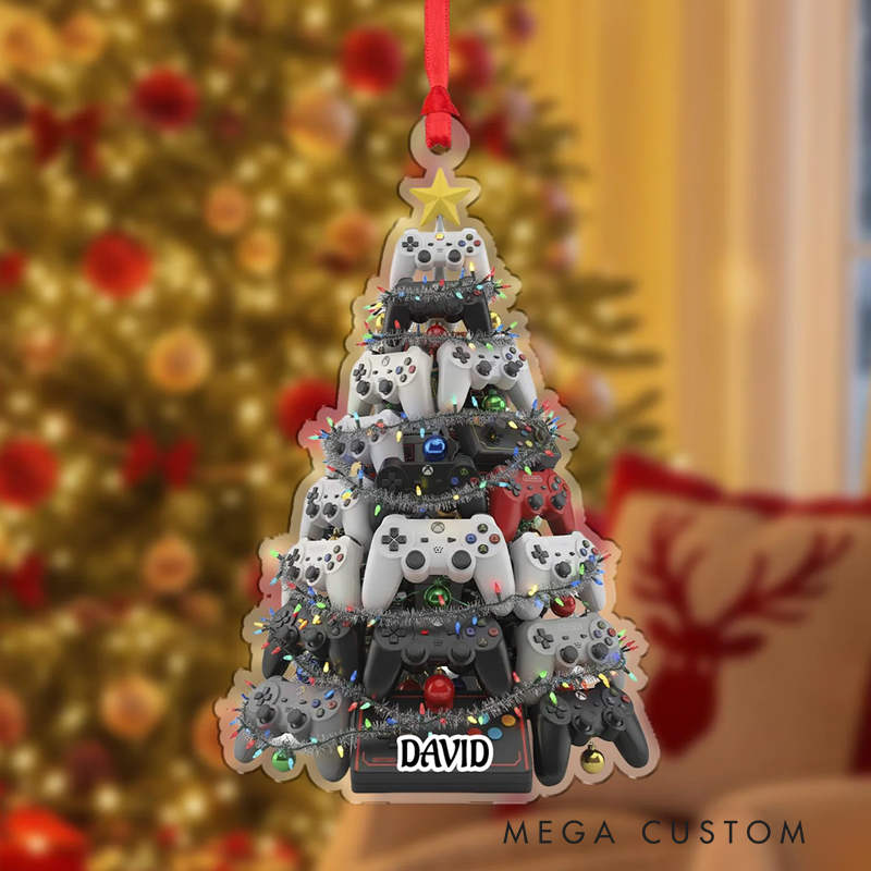 Personalized Gamer Christmas Ornament Custom Controller Stack Christmas Tree Decor Christmas Gift for Gamer Geek lover